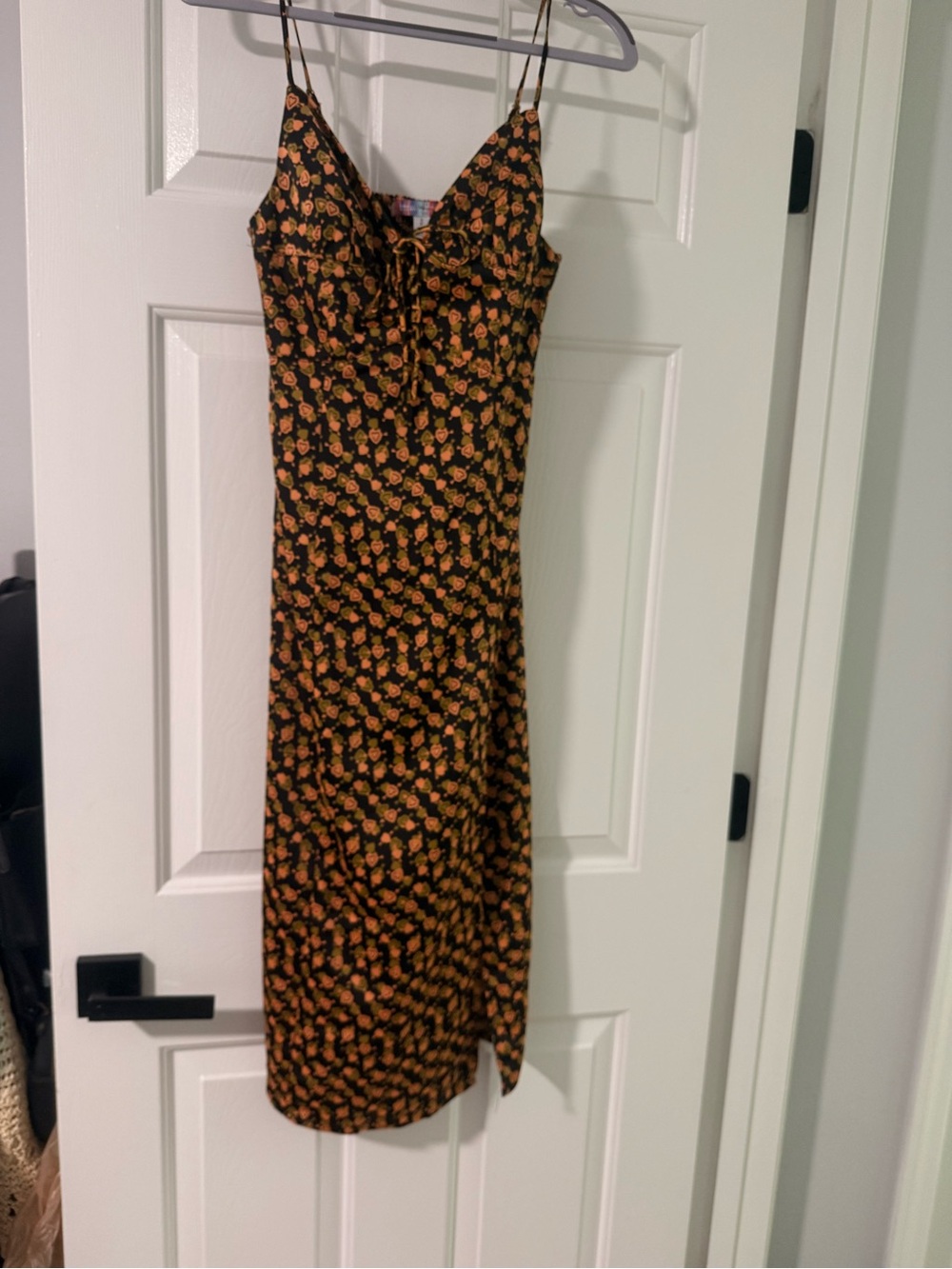 Urban Outfitters Black Slip Dress with Orange Floral Print